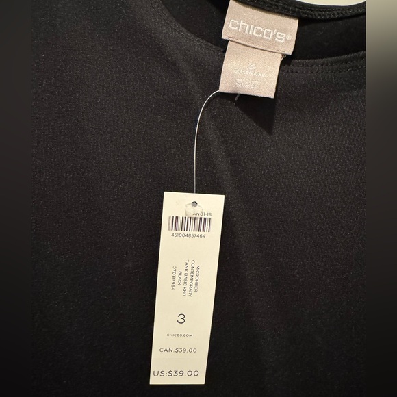 NWT Chico’s microfiber contemporary tank, basic knit Black size 3 - Picture 3 of 5
